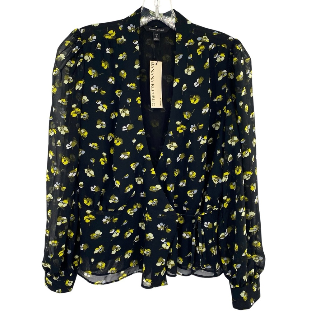 Banana Republic Floral Wrap Top Black New - Picture 2 of 13